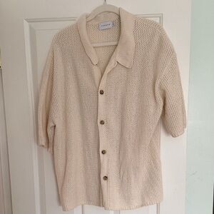 Topman Cream Knit Button-Up Top